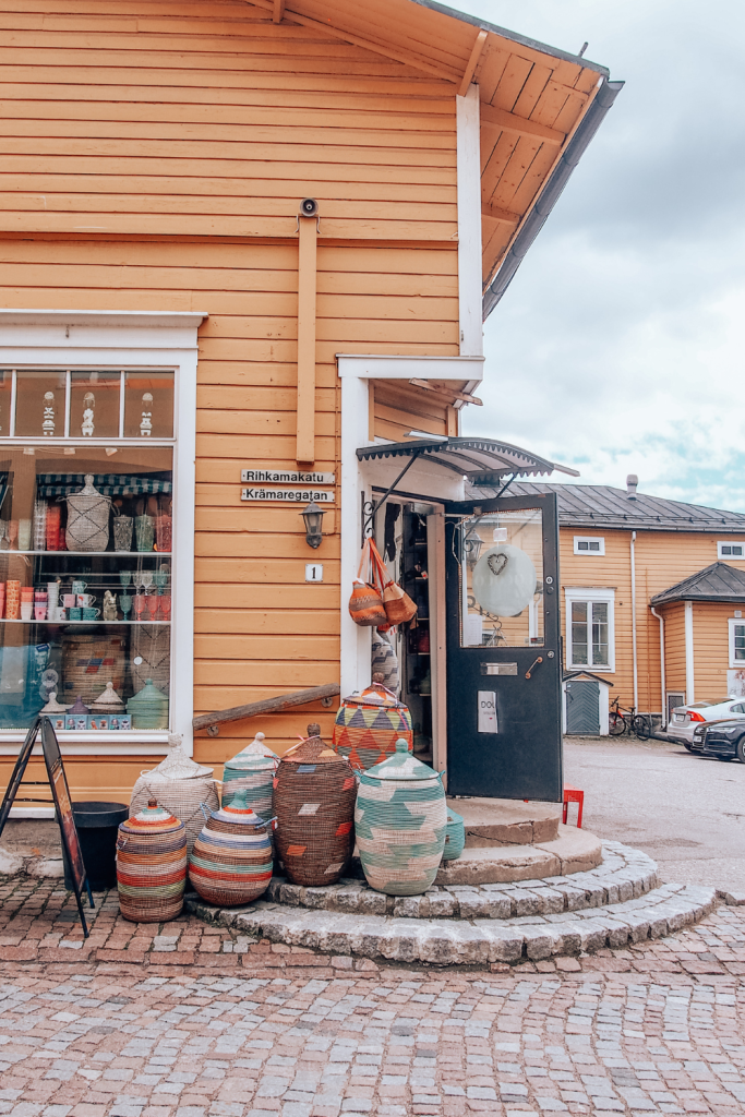 Cozy shop in Porvoo’s old town with charming historic streets.