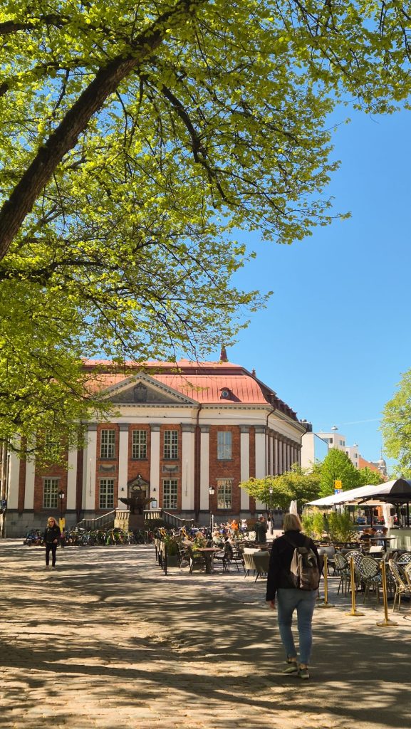 Historic Old Library at Vähätori square in Turku, Finland on a bright sunny summer day.