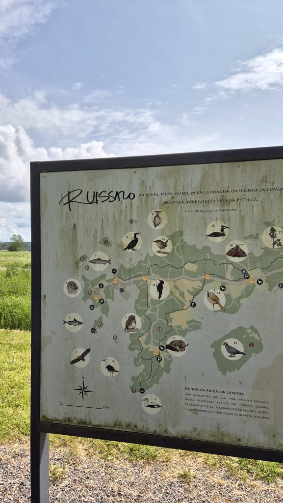 Map of Ruissalo Island displayed along Ruissalo Road, Turku, Finland.