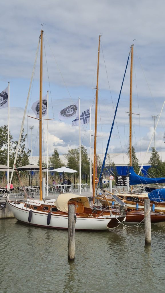 Boats docked at Ruissalo Dockyard with sea view in Turku, Finland.
