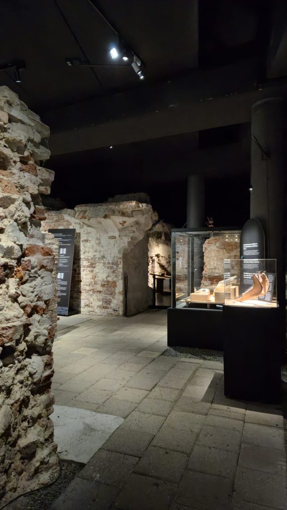 Underground medieval ruins and historical exhibits at Aboa Vetus & Ars Nova museum in Turku, Finland.