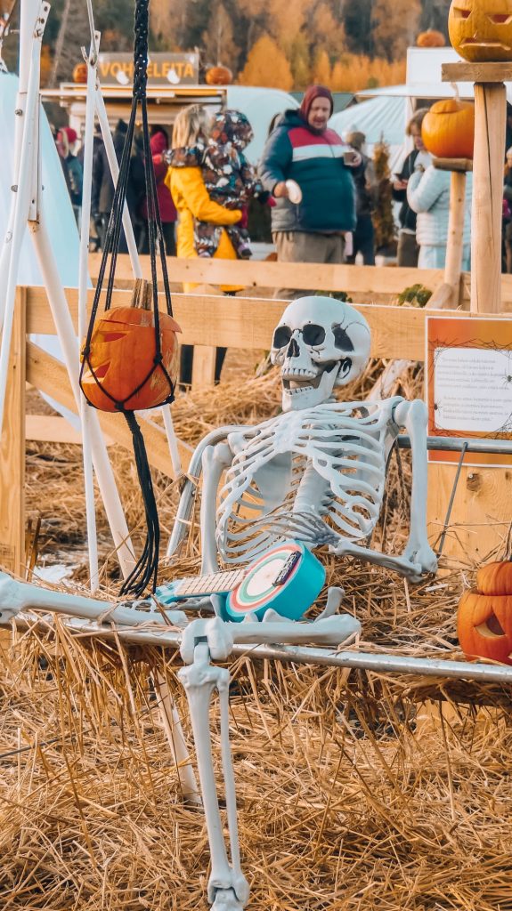 Halloween skeleton decoration during autumn festival in Salo.