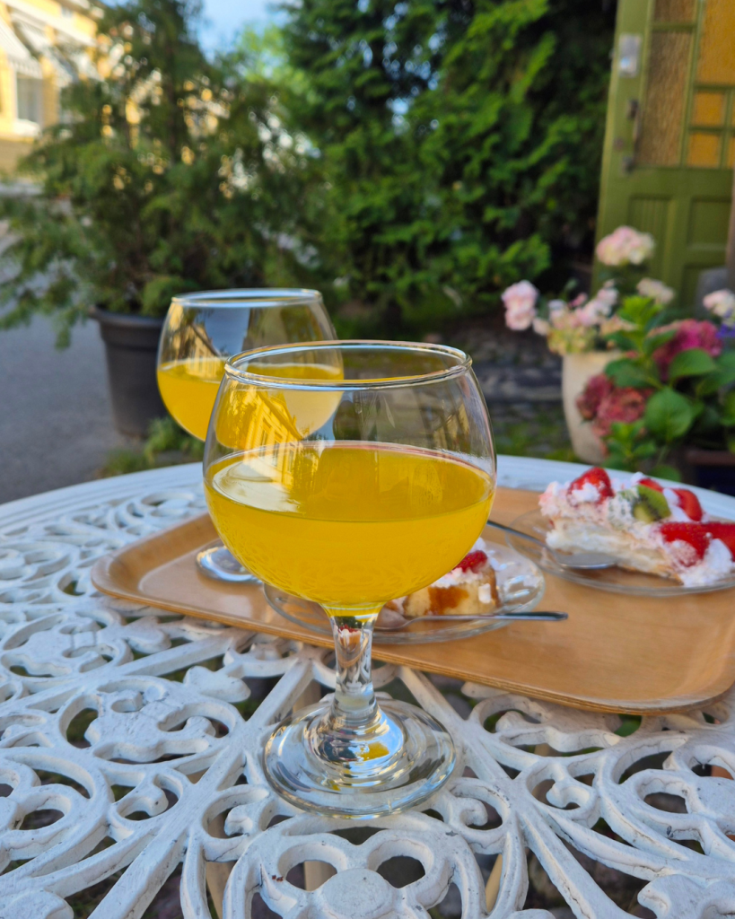 Refreshing summer drinks at a café in Old Town Naantali, Finland.