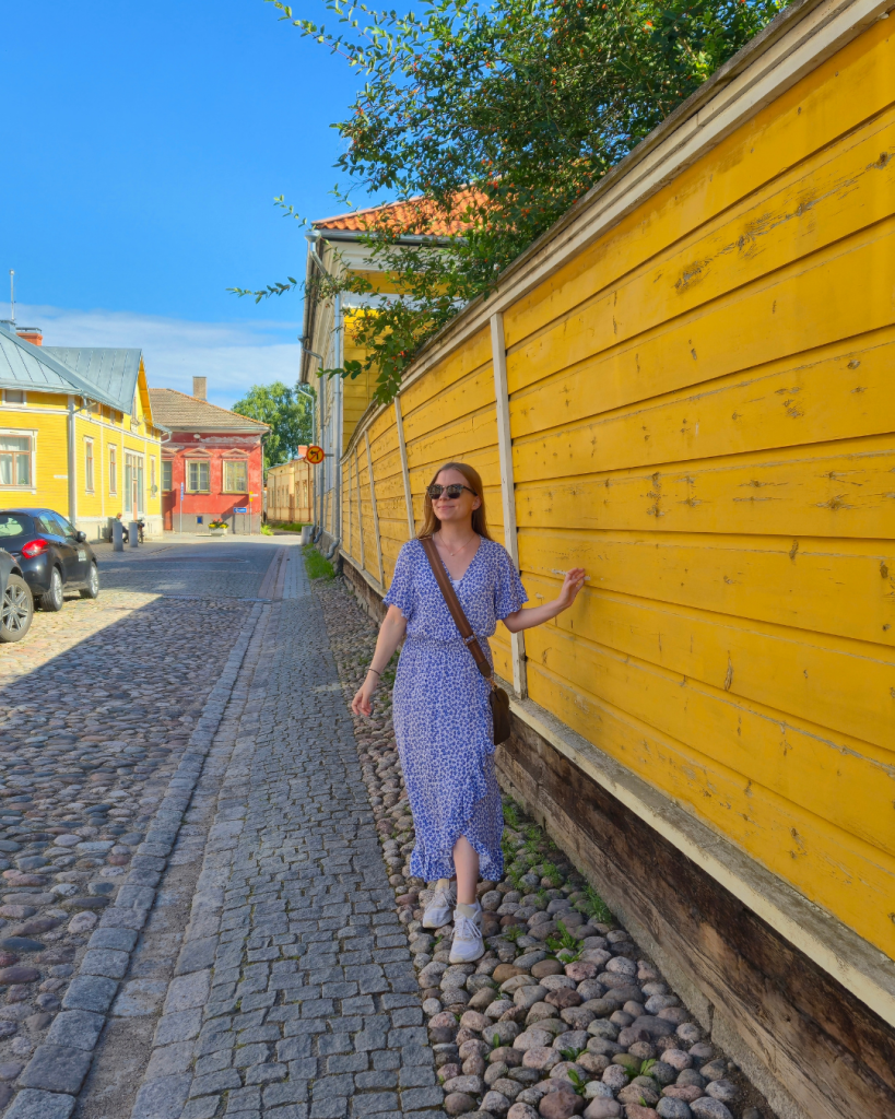 Walking through the charming streets of Old Rauma in Southwest Finland.