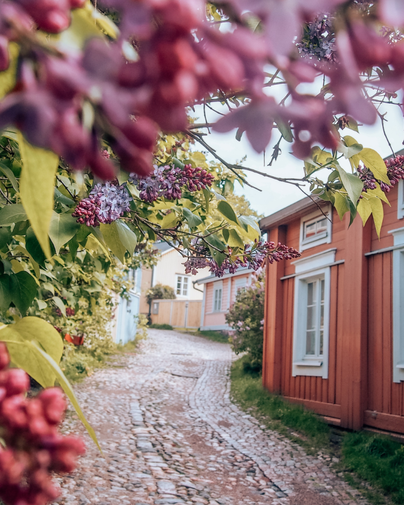 Porvoo old town with traditional wooden buildings in Finland.