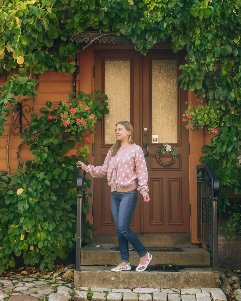 Naantali old town with colorful wooden houses in Finland.