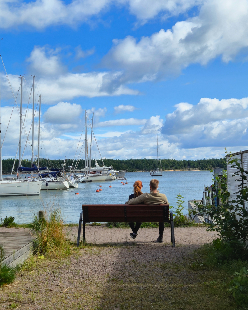 Nauvo harbour in Finland with waterfront views and boats.