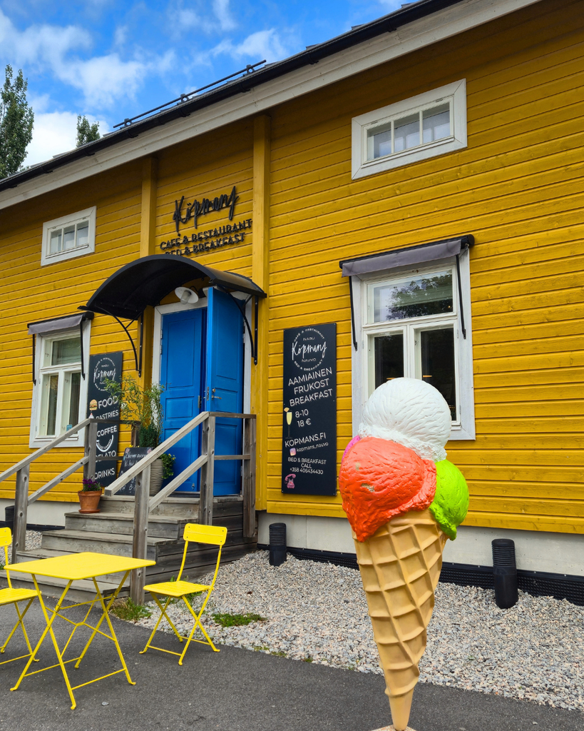 Colourful wooden café building in Nauvo, Finland.
