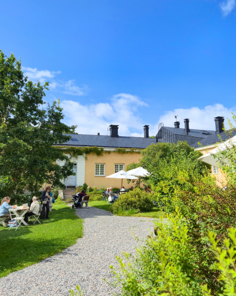 Restaurant outdoor area surrounded by nature on Seili Island in the Finnish Archipelago.