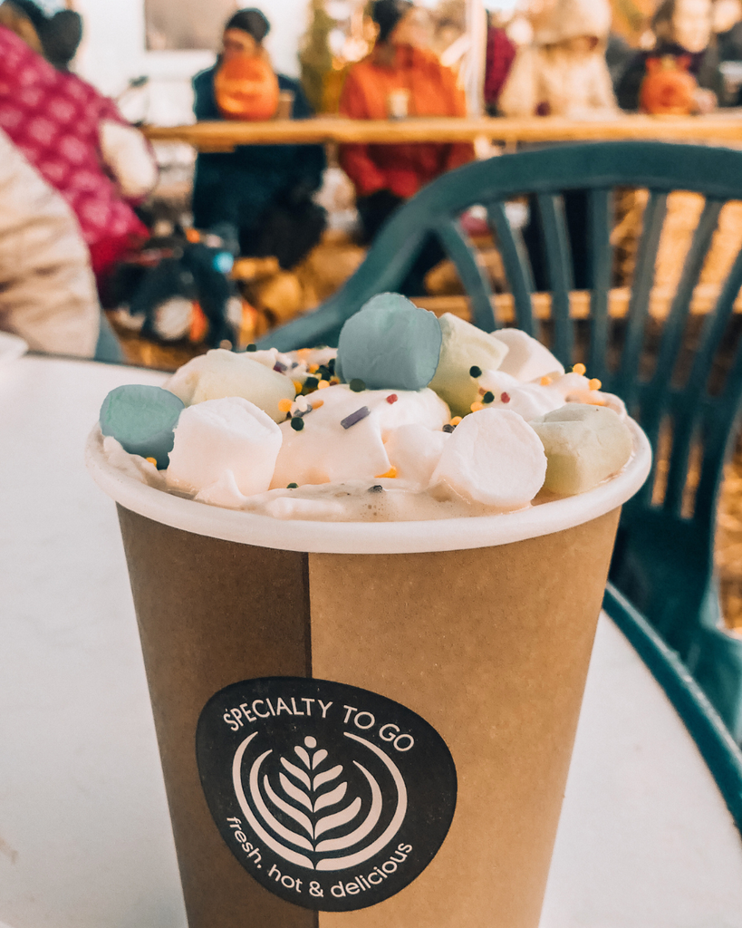Hot chocolate at Salo Pumpkin Park in Finland during Salo Pumpkin Weeks.