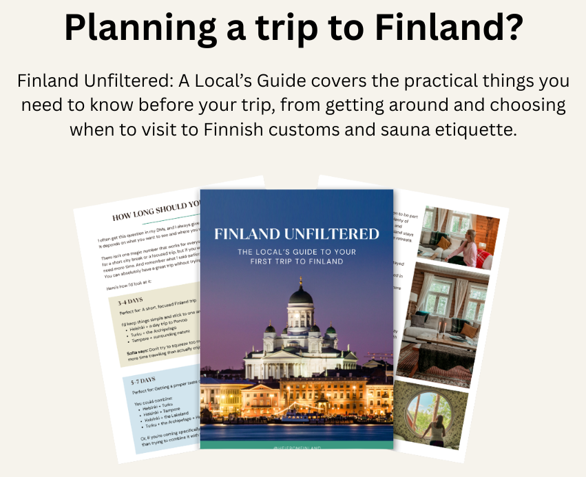 Finland Unfiltered: A Local’s Guide by Hei from Finland, a practical travel guide covering Finnish customs, transportation, seasons, sauna etiquette, and essential tips for visiting Finland.