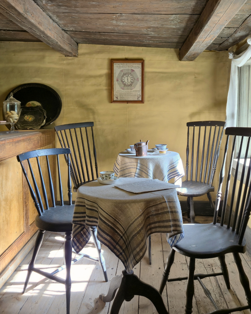 Interior of a historic café at Luostarinmäki Handicrafts Museum in Turku, Finland.