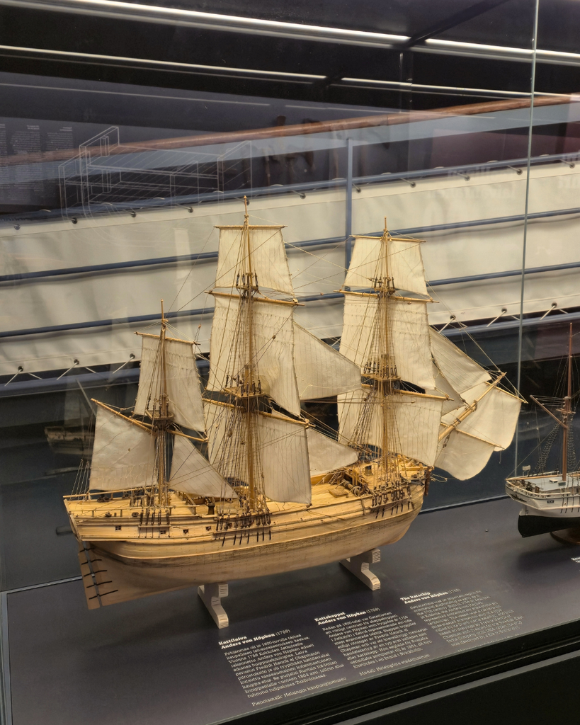 Ship on display inside Forum Marinum maritime museum in Turku, Finland.