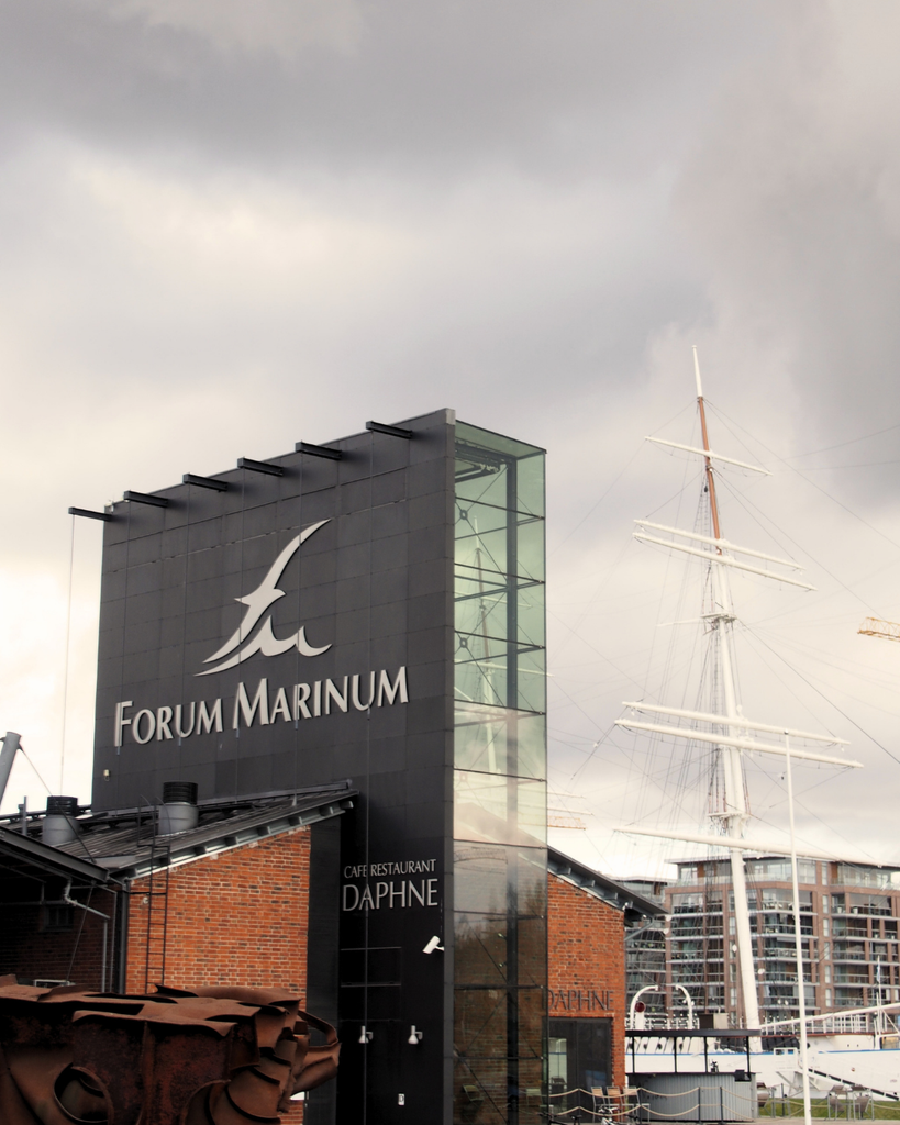 Exterior of Forum Marinum maritime museum by the Aura River in Turku, Finland.