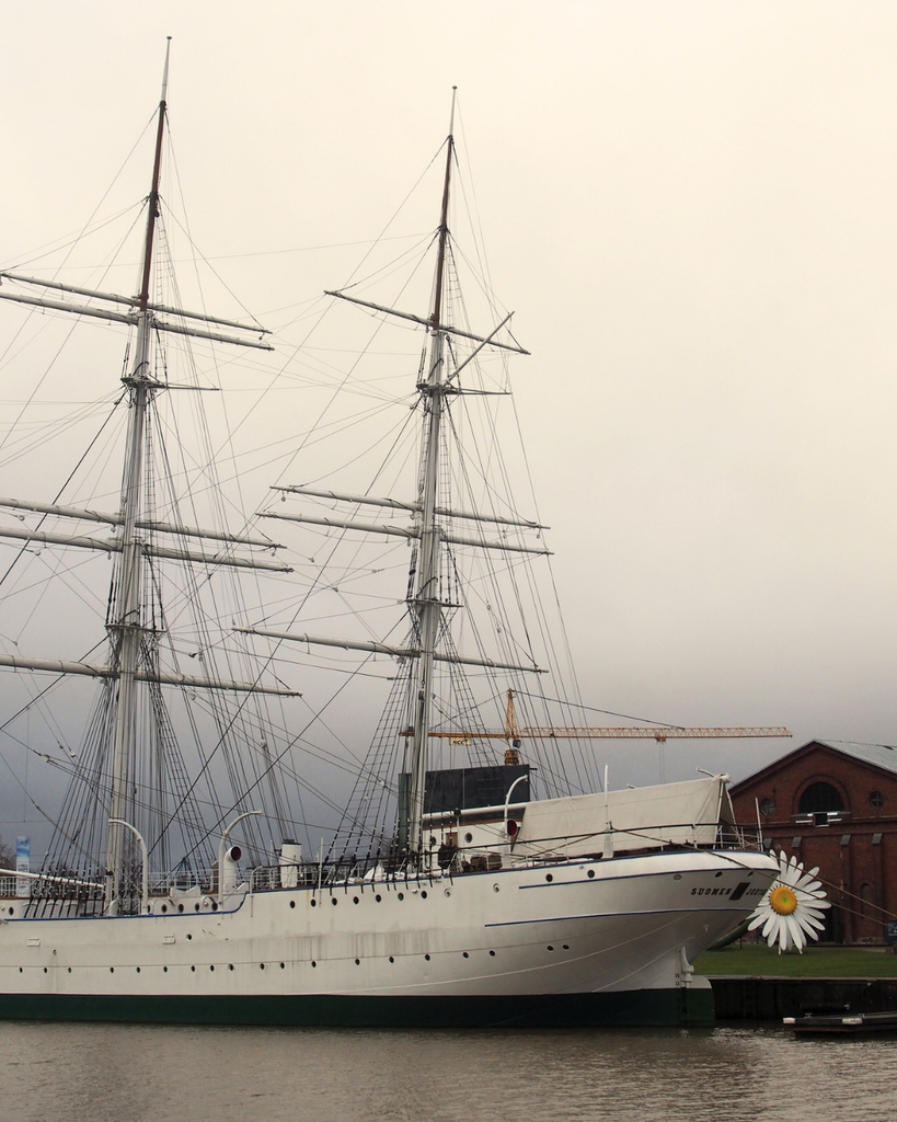 Suomen Joutsen sailing ship at Forum Marinum maritime museum by the Aura River in Turku, Finland.
