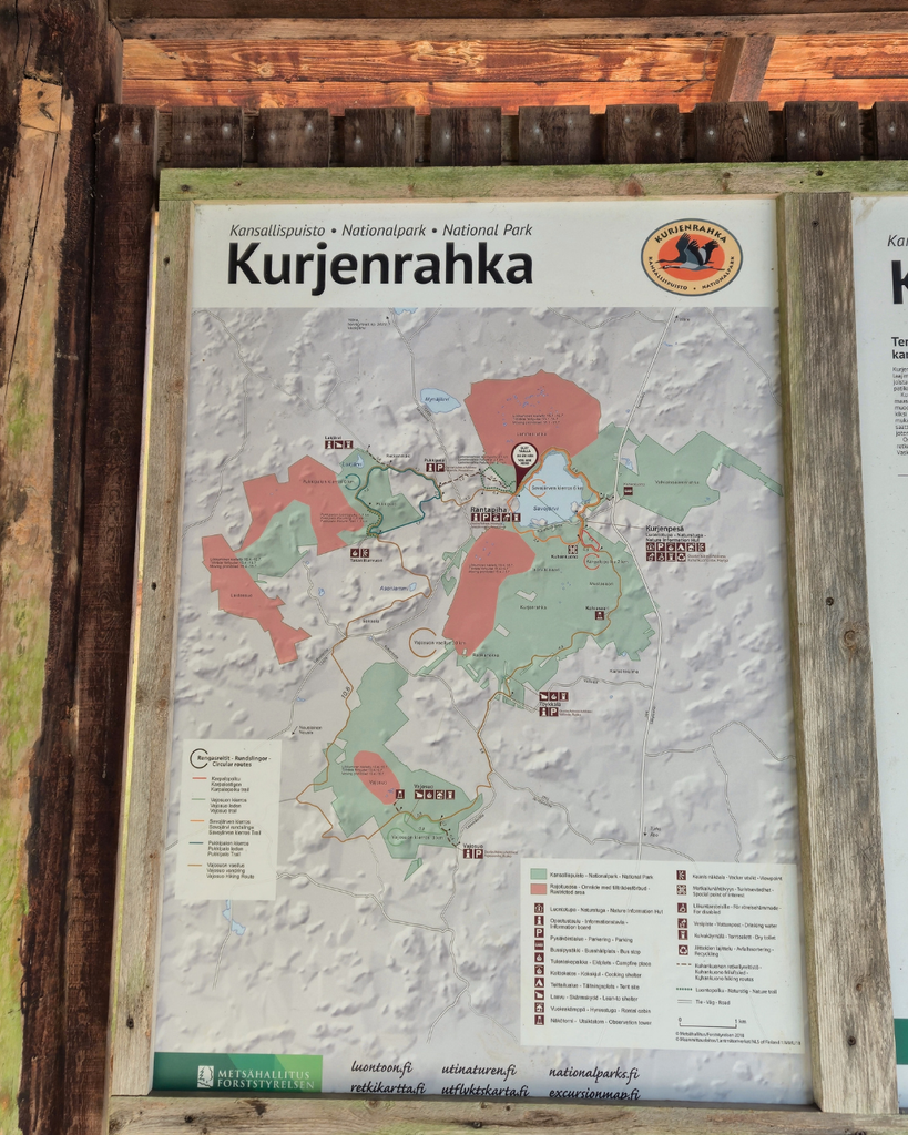 Kurjenrahka National Park in Southwest Finland, known for its forest trails, wetlands, wooden boardwalks, and beautiful nature.